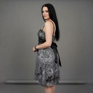 Studio Y ✦ Silver Black Damask Party Dress ✦ Y2K Tulle Hem Fit Flare 3/4 NWT